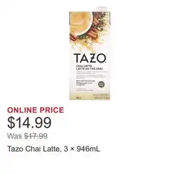 Costco Tazo Chai Latte, 3 × 946mL offer