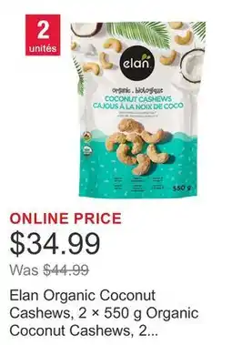 Costco Elan Organic Coconut Cashews, 2 × 550 g Organic Coconut Cashews, 2 × 550 g offer