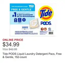 Costco Tide PODS Liquid Laundry Detergent Pacs, Free & Gentle, 152-count offer