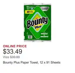 Costco Bounty Plus Paper Towel, 12 x 91 Sheets offer