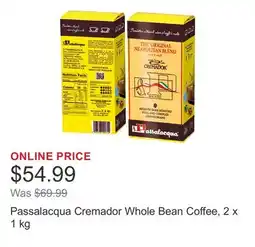 Costco Passalacqua Cremador Whole Bean Coffee, 2 x 1 kg offer