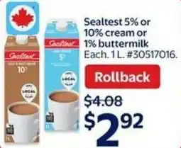 Walmart Sealtest 5% or 10% cream or Sal 1% buttermilk offer