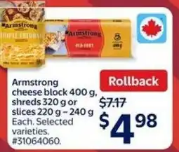 Walmart Armstrong cheese block and shreds or slices offer