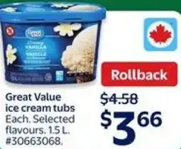 Walmart Great Value ice cream tubs offer
