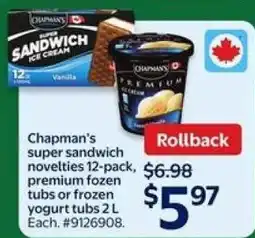 Walmart Chapman's super sandwich novelties premium fozen tubs or frozen yogurt tubs offer