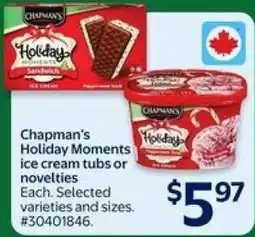 Walmart Chapman's Holiday Moments ice cream tubs or novelties offer