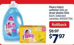 Walmart Fleecy fabric softener or dryer sheets offer