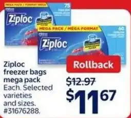 Walmart Ziploc freezer bags mega pack offer