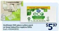 Walmart Go4Green 100-piece cutlery pack or Great Value Eco napkins 500s offer