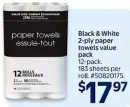 Walmart Black & White 2-ply paper towels value pack offer