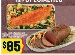 Marché Adonis Adonis roastbeef potatoes and vegetables or salmon family platter served with grilled vegetables offer