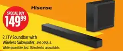 Canadian Tire Hisense 2.1 TV Soundbar with Wireless Subwoofer offer