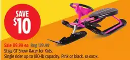 Canadian Tire Stiga GT Snow Racer for Kids. Single rider up to 180-lb capacity. Pink or black offer