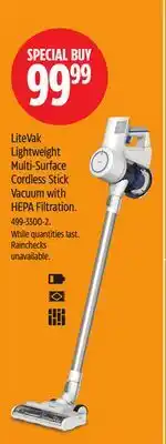 Canadian Tire LiteVak Lightweight Multi-Surface Cordless Stick Vacuum with HEPA Filtration offer