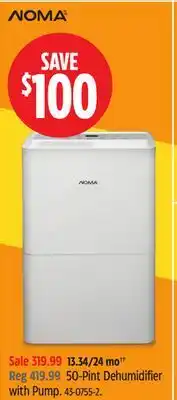 Canadian Tire NOMA 50-Pint Dehumidifier with Pump offer