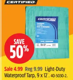 Canadian Tire Certified Light-Duty Waterproof Tarp, 9 x 12´ offer