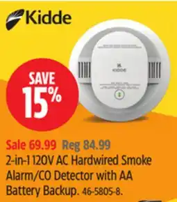 Canadian Tire Kidde 2-in-1 120V AC Hardwired Smoke Alarm/CO Detector with AA Battery Backup offer