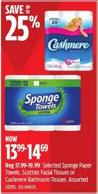 Canadian Tire Selected Sponge Paper Towels, Scotties Facial Tissues or Cashmere Bathroom Tissues offer