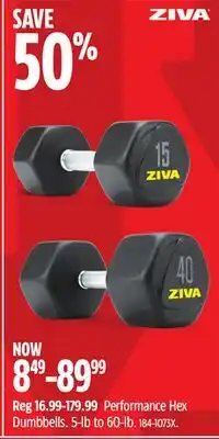 Canadian Tire ZIVA Performance Hex Dumbbells offer