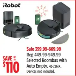 Canadian Tire Selected Roombas with Auto Empty offer