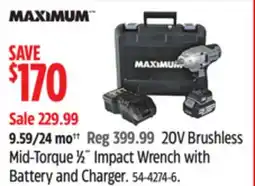 Canadian Tire 20V Brushless Mid-Torque 1⁄2˝ Impact Wrench with Battery and Charger offer