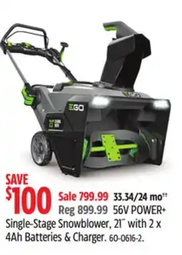 Canadian Tire Single-Stage Snowblower, 21 with 2 x 4Ah Batteries & Charger offer