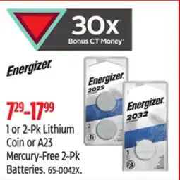 Canadian Tire Energizer 1 or 2-Pk Lithium Coin or A23 Mercury-Free 2-Pk Batteries offer