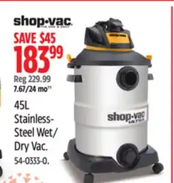 Canadian Tire Shop-Vac 45L Stainless- Steel Wet/ Dry Vac offer