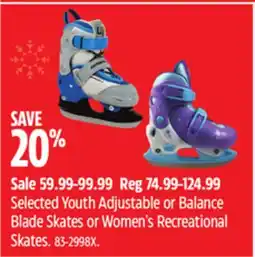 Canadian Tire Selected Youth Adjustable or Balance Blade Skates or Women's Recreational Skates offer