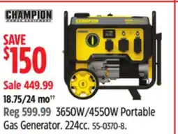 Canadian Tire Champion 3650W/4550W Portable Gas Generator offer
