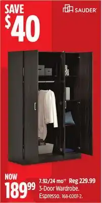 Canadian Tire Sauder 3-Door Wardrobe. Espresso offer