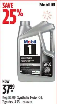 Canadian Tire Mobil 1 Synthetic Motor Oil. 7 grades. 4.73L offer