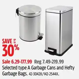 Canadian Tire Selected type A Garbage Cans and Hefty Garbage Bags offer