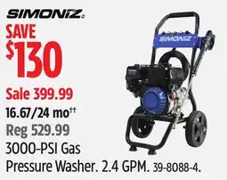 Canadian Tire SIMONIZ 3000-PSI Gas Pressure Washer. 2.4 GPM offer