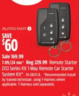 Canadian Tire Remote Starter DS3 Series Kit 1-Way Remote Car Starter System Kit offer