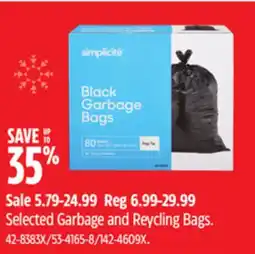 Canadian Tire Selected Garbage and Reycling Bags offer