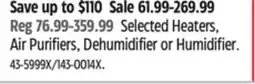 Canadian Tire Selected Heaters, Air Purifiers, Dehumidifier or Humidifier offer