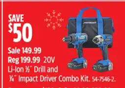 Canadian Tire 20V Li-Ion 1⁄2˝ Drill and 1⁄4˝ Impact Driver Combo Kit offer