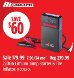 Canadian Tire MOTOMASTER 2200A Lithium Jump Starter & Tire Inflator offer