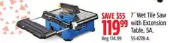 Canadian Tire Mastercraft 7˝ Wet Tile Saw with Extension able, 5A offer