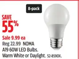 Canadian Tire NOMA A19 60W LED Bulbs offer