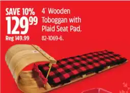 Canadian Tire 4´ Wooden Toboggan with Plaid Seat Pad offer