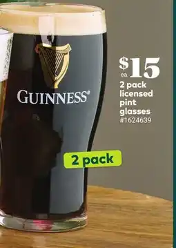 Giant Tiger Guinness 2 pack licensed pint glasses offer
