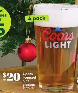 Giant Tiger 4 pack licensed pint glasses offer