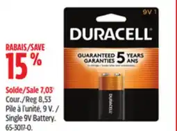 Canadian Tire Duracell Single 9V Battery offer