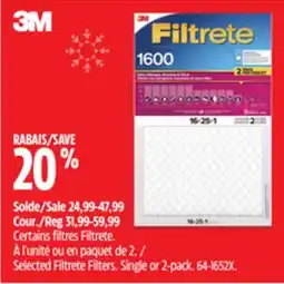 Canadian Tire Selected Filtrete Filters. Single or 2-pack offer