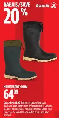 Canadian Tire Ramrod Rubber Boots with Liners for Men and Kids offer