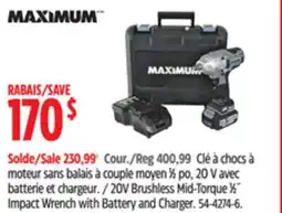 Canadian Tire MAXIMUM 20V Brushless Mid-Torque 1⁄2˝ Impact Wrench with Battery and Charger offer