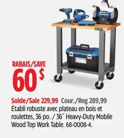 Canadian Tire 36˝ Heavy-Duty Mobile Wood Top Work Table offer