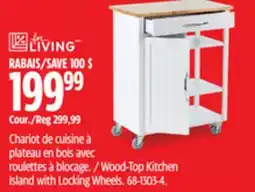 Canadian Tire For Living Wood-Top Kitchen Island with Locking Wheels offer